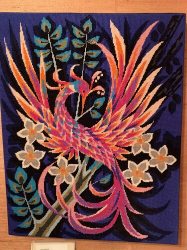 Painting tapestry bird of paradise blue vintage handmade