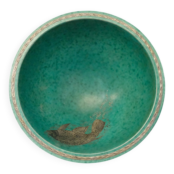 Bol Wilhelm Kage en céramique et argent 'A Silver' Gustavsberg Suède 1950