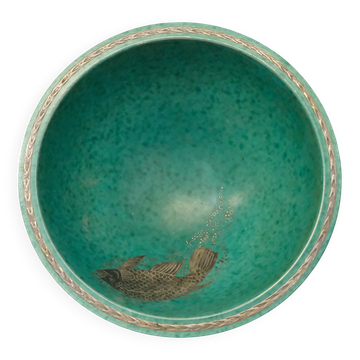 Bowl Wilhelm Kage in ceramic and silver 'A Silver' Gustavsberg Sweden 1950