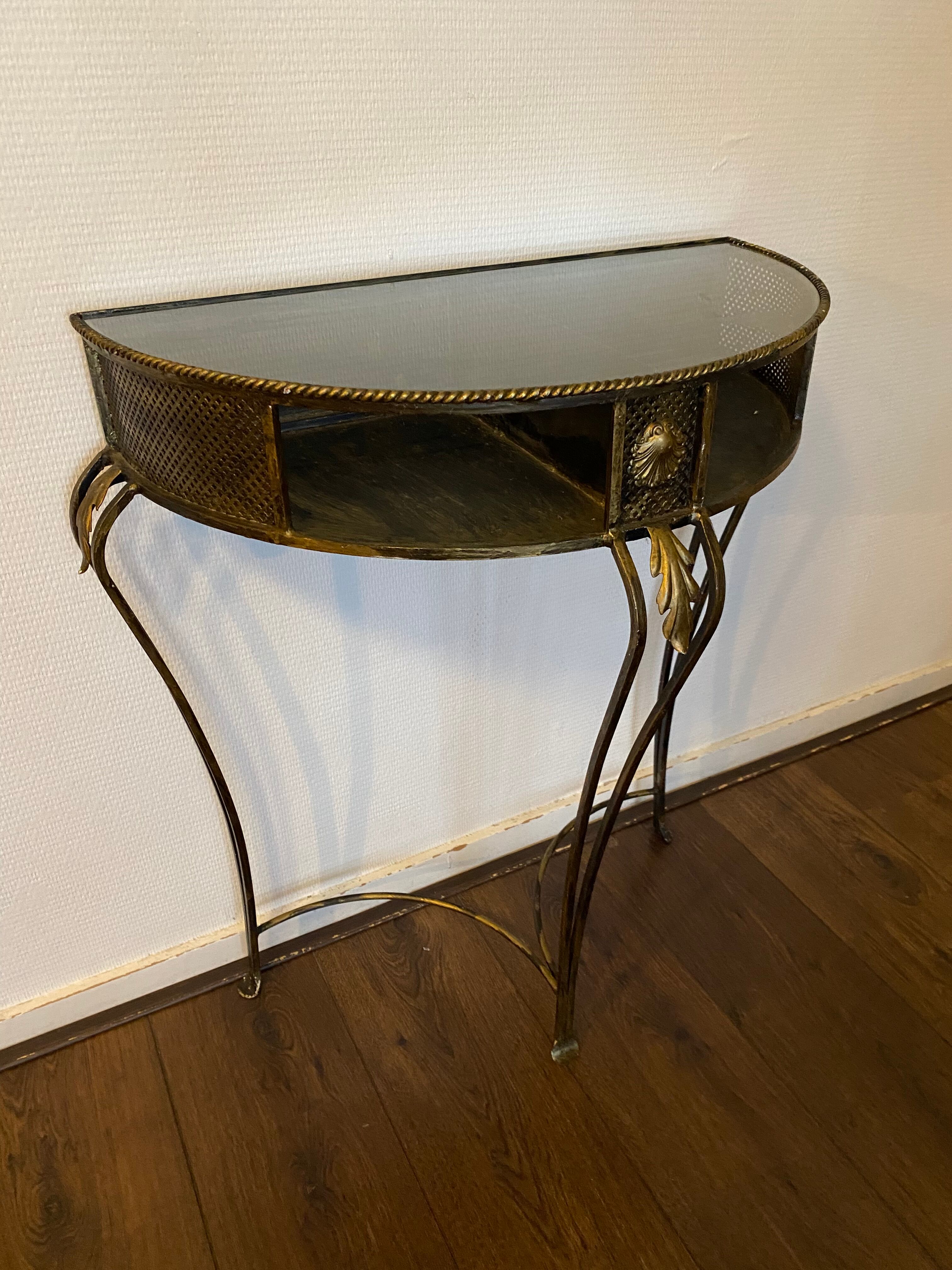 Vintage Regency Black and Gold Metal Console Hall Table, 1960s