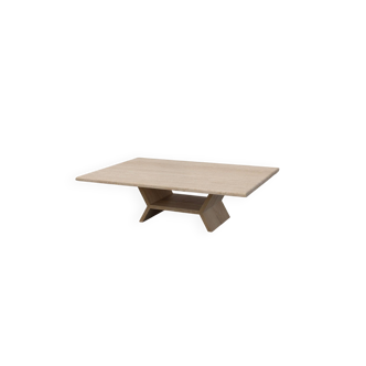Table basse rectangulaire géométrique sculpturale en travertin, Italie, années 1960