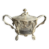 Sugar bowl/Candy bowl – Engraved crystal and silver metal