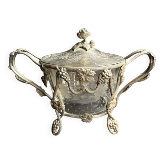 Sugar bowl/Candy bowl – Engraved crystal and silver metal