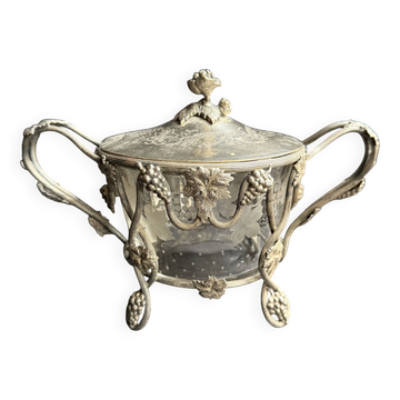 Sugar bowl/Candy bowl – Engraved crystal and silver metal