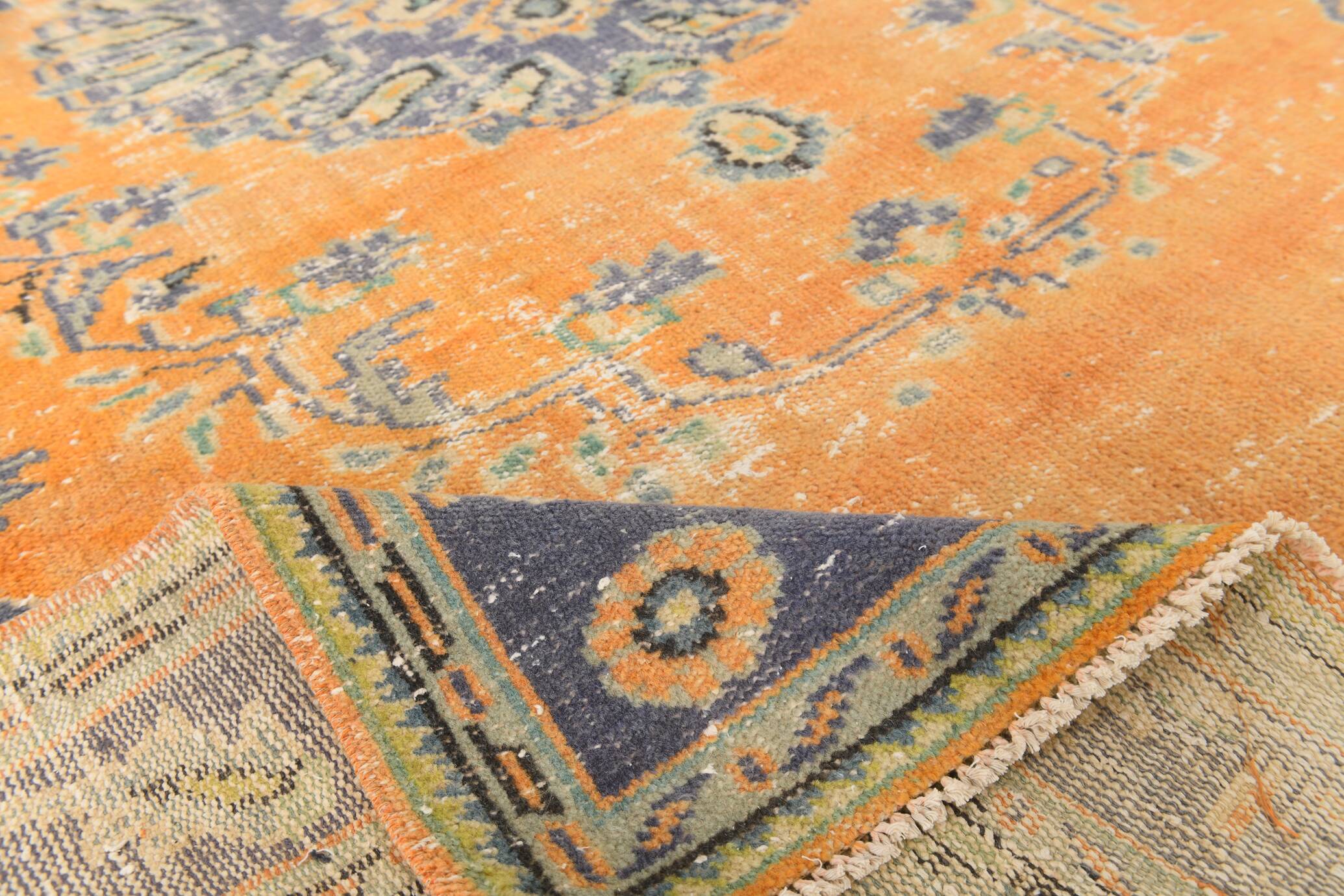 6x9 Pumpkin Orange Turkish Vintage Rug, 187x271 Cm