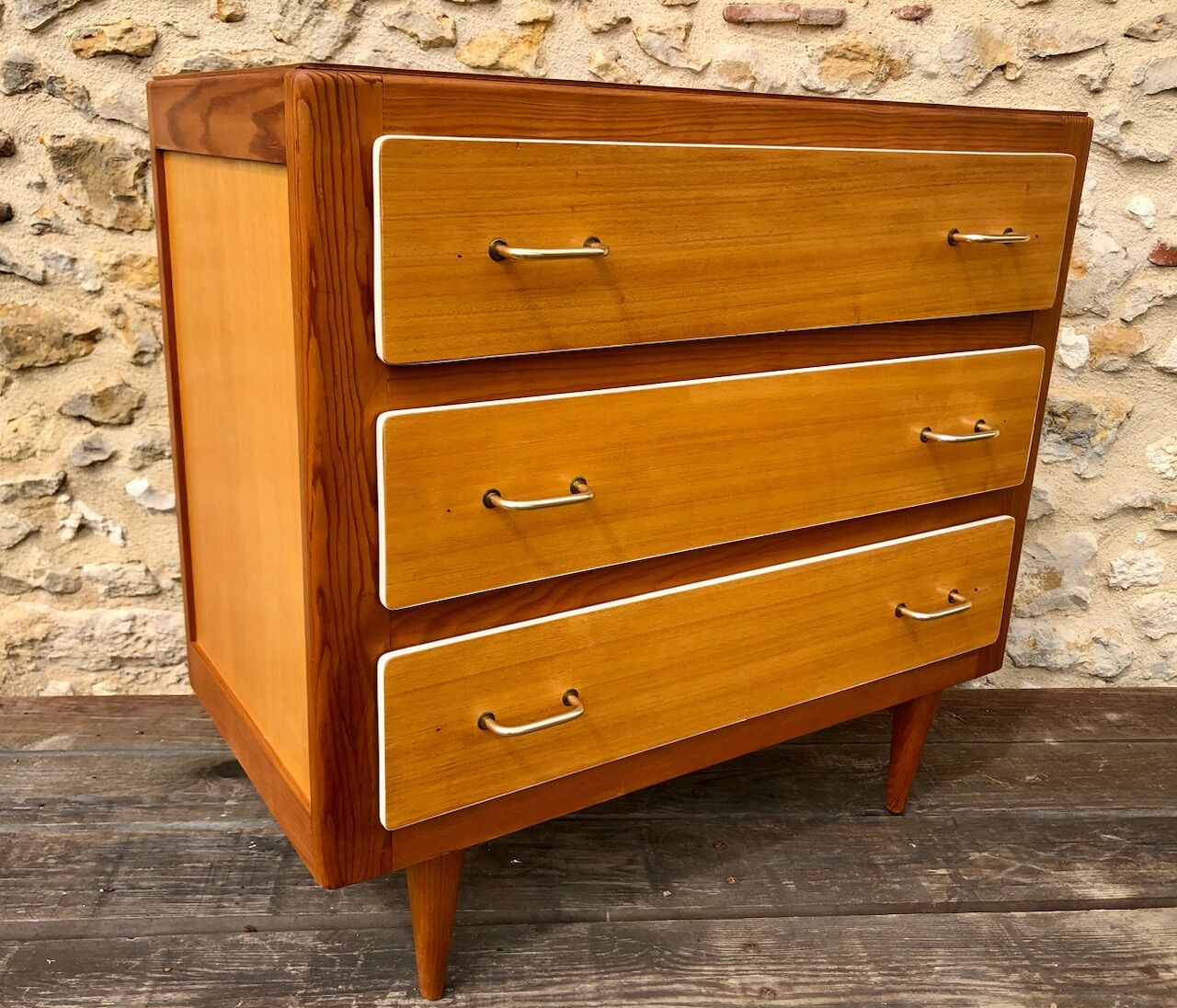 Vintage blond wood chest of drawers, circa 60s
