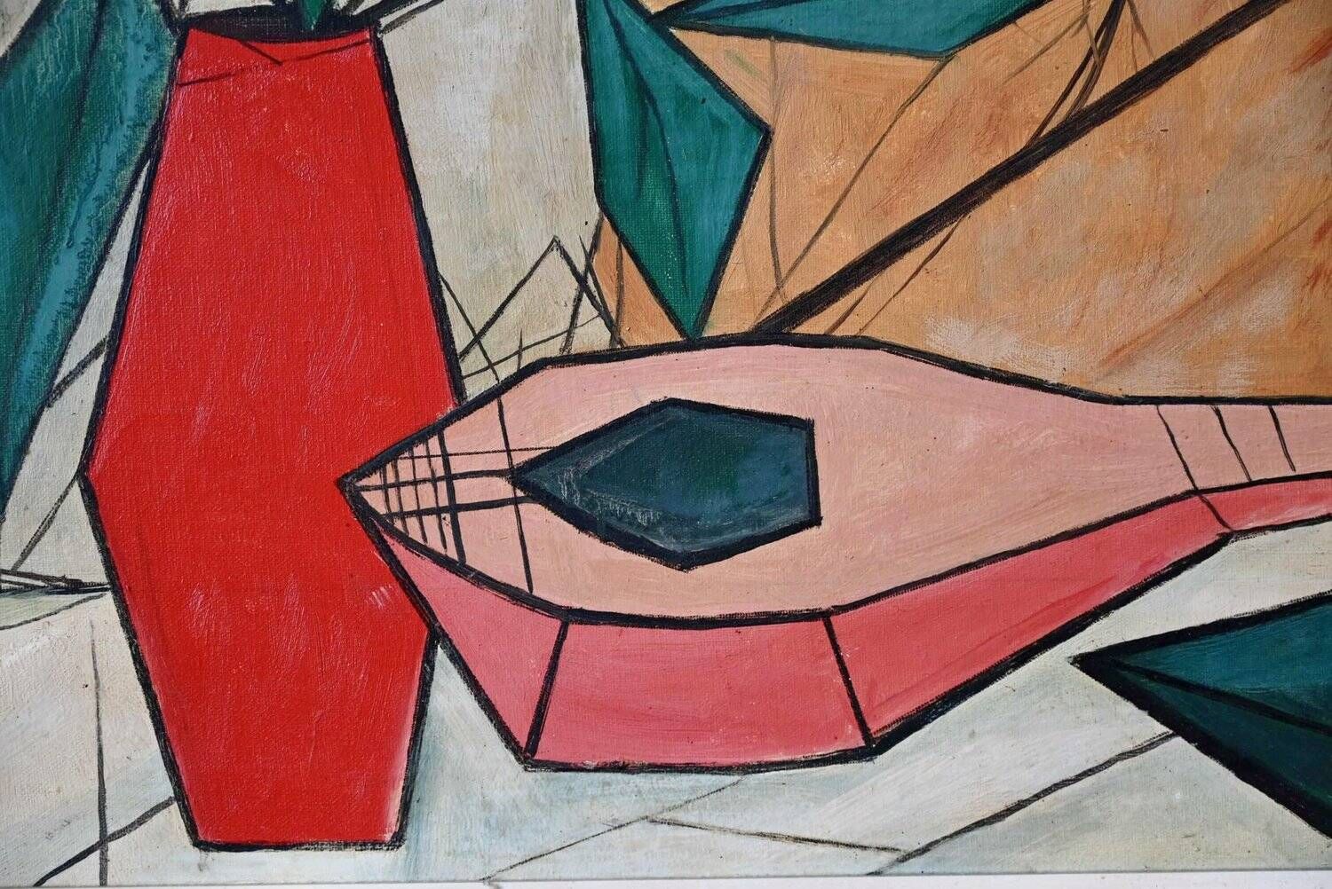 Oil painting on canvas Cubist Still Life 1950s Huberger