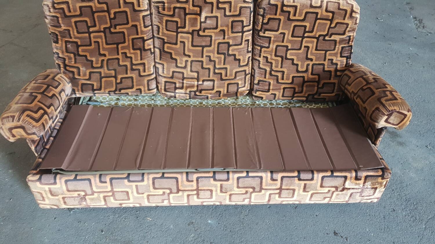 1970s velvet convertible sofa