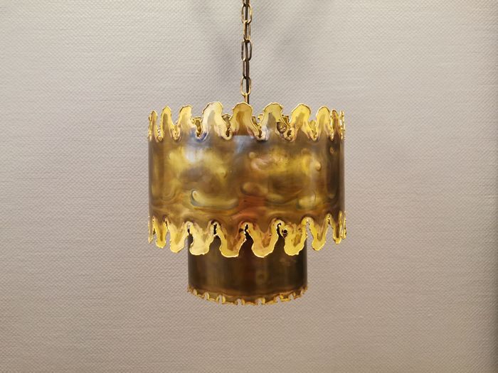 Brutalist hanging lamp, type 6399 in oxidised brass by Svend Aage Holm Sørensen Denmark