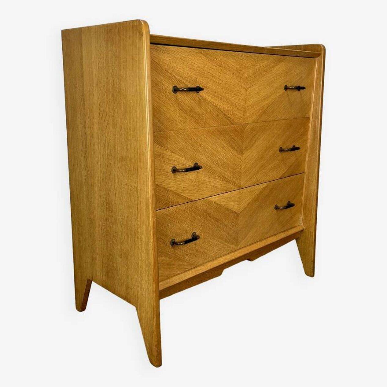 Scandinavian commode with compass legs, 1950s, light oak.