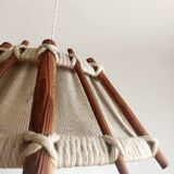 Scandinavian wooden and rope pendant light, 1970s