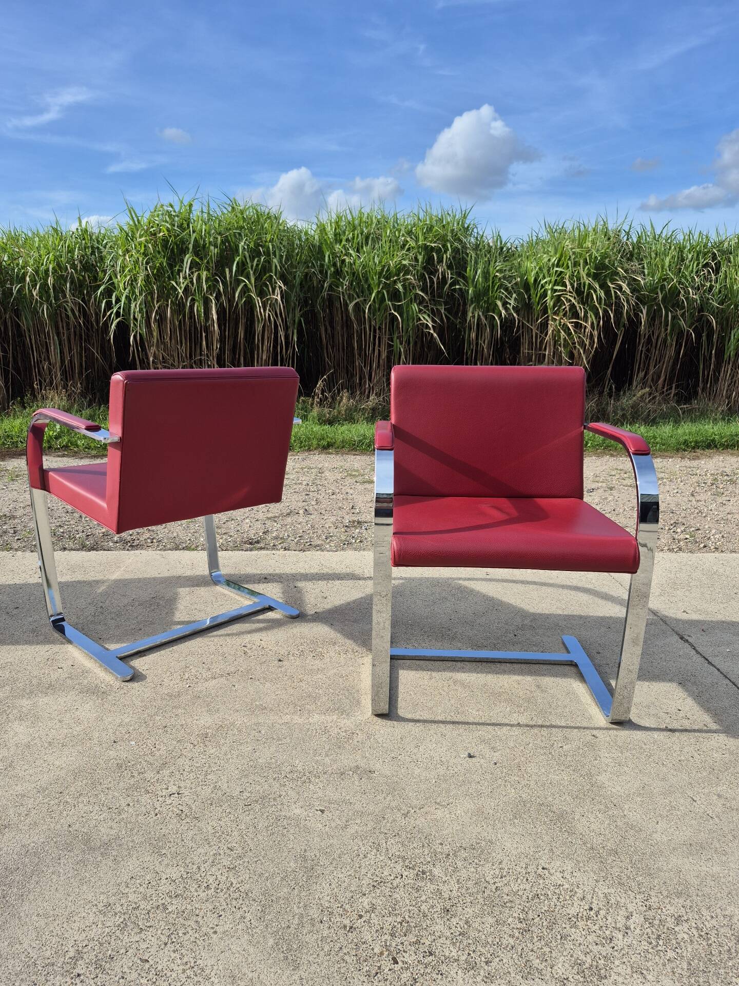 Set 4 - red chrome Brno armchair flat bar- Ludwig Mies vd Rohe bauhaus