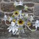 chandelier, painted sheet metal suspension, floral décor, vintage 80s