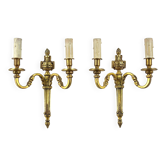Pair of Wall Sconces - 2 Lights - Louis XVI Style - Gilt Bronze