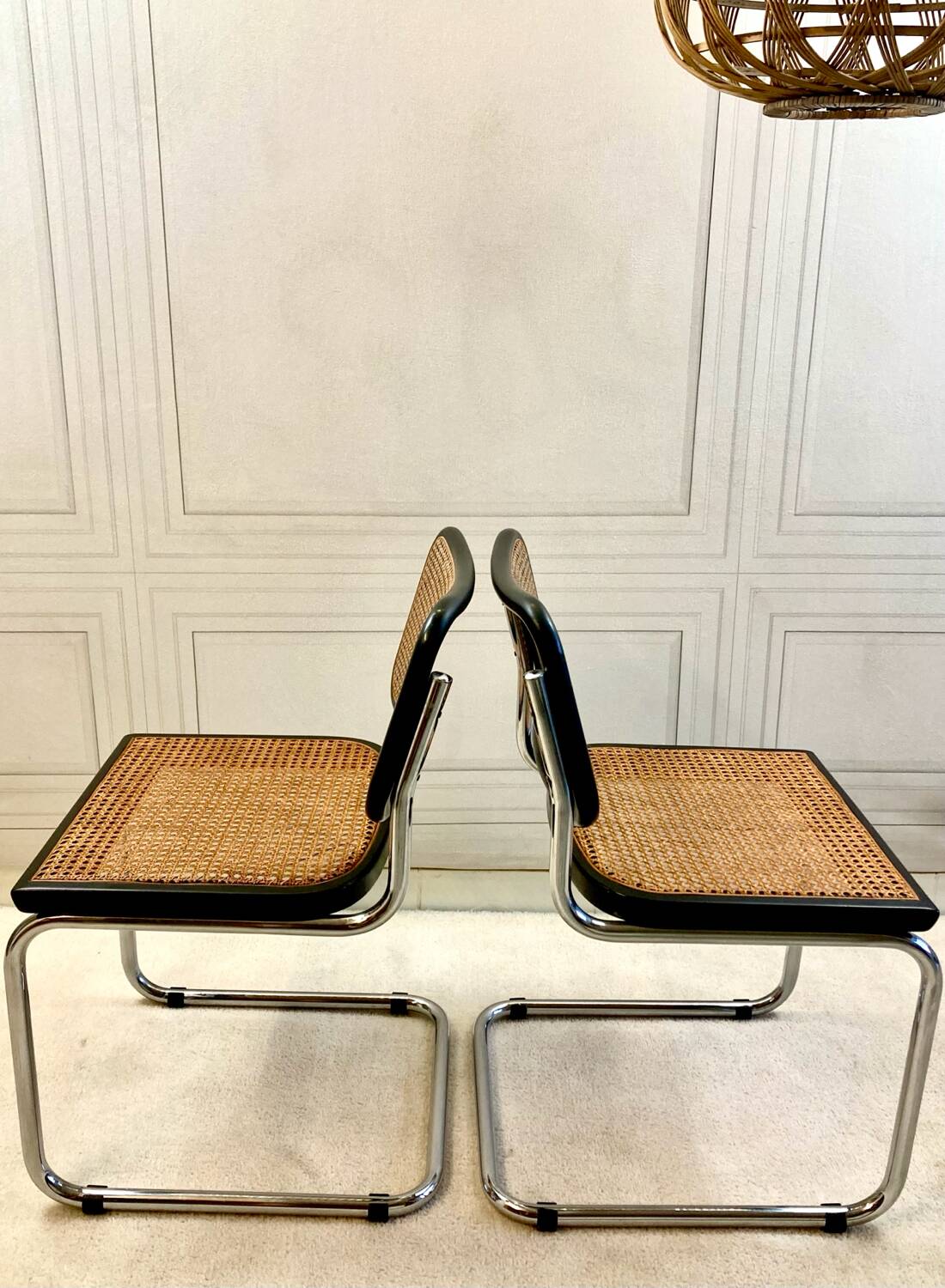 Pair of vintage B32 chairs – caning and chrome