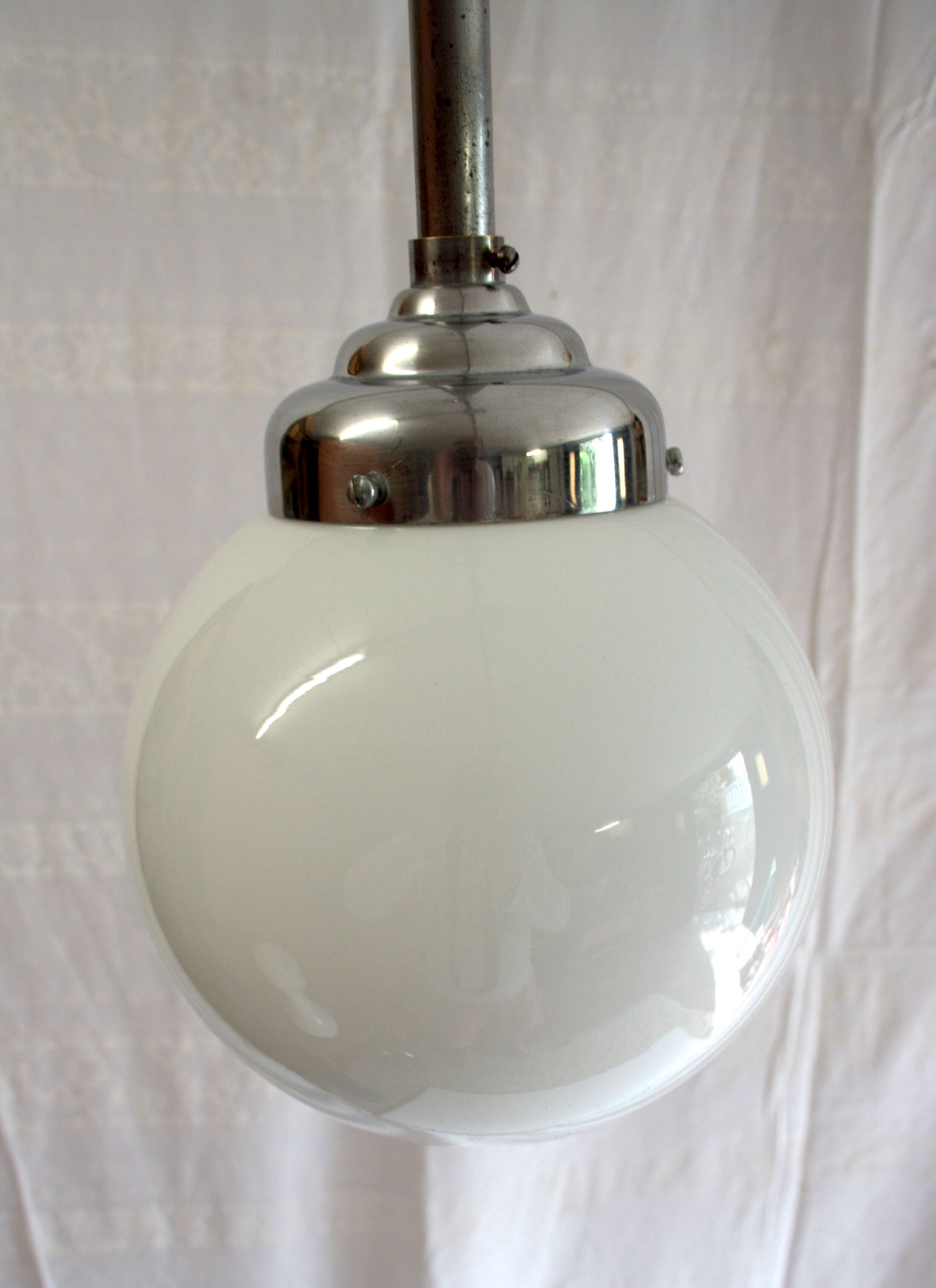 Opaline globe hanging lamp circa 50