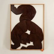 Relief panel "The Twins" in patinated wood. Contemporary.