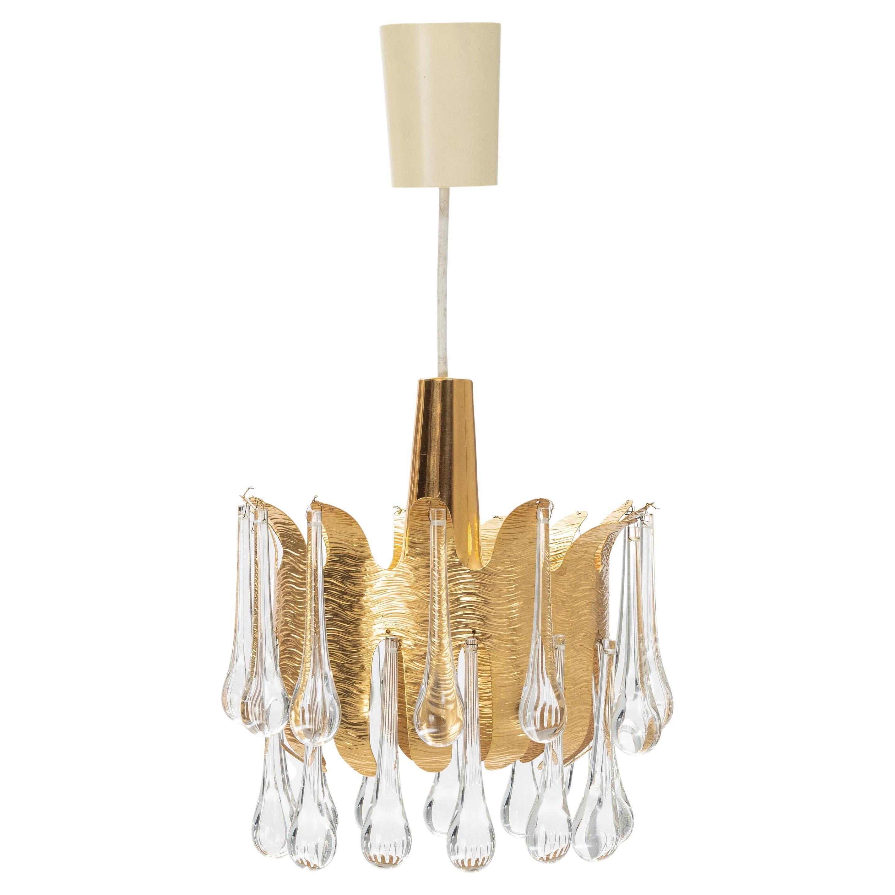 Palwa ceiling light by Palme & Walter, gilded brass and glass, Germany, 1970s.