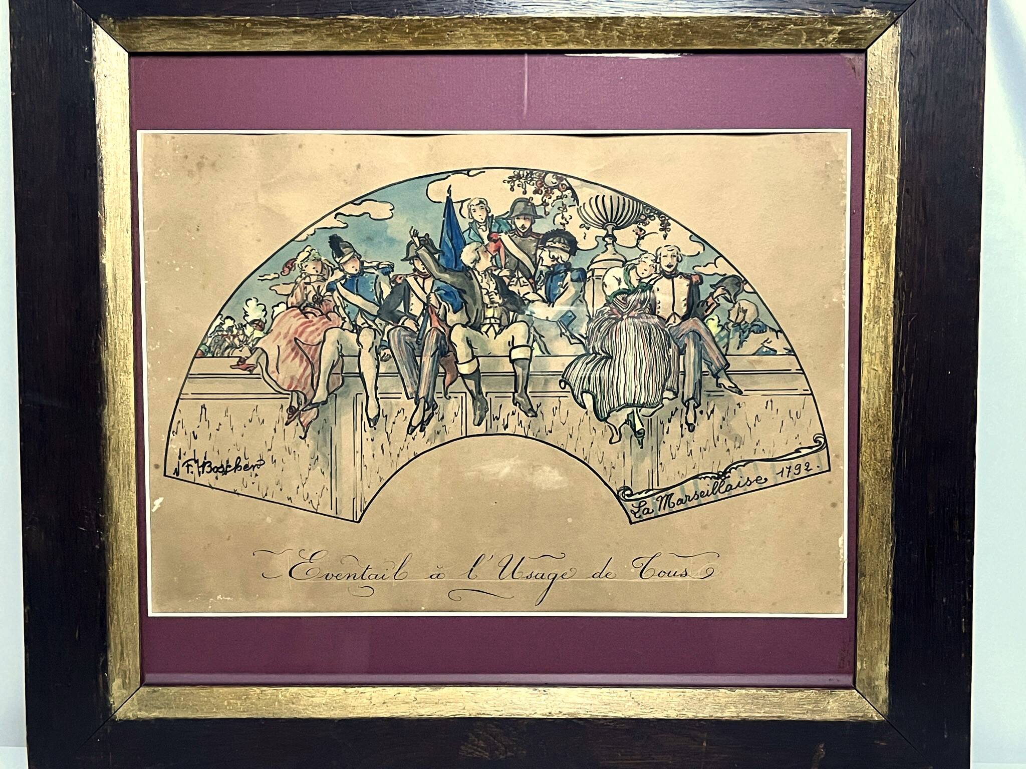 Boscher (Jean-Édouard), watercolor fan project, La Marseillaise, early 20th century