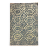 Geometric Kilim Rug, Bule Beige Contemporary Wool Carpet 195 x 128 cm