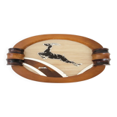 ART DECO PLATEAU VINTAGE 1920 1930 ANTELOPE GAZELLE SIGNED "DOPE" WOOD & MI