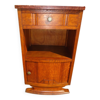 Art Deco bedside table, mustache foot, in oak