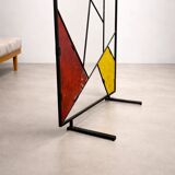 Mid-century modern geometric room divider with textured coloured glass, 1970s–1980s