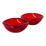 Superb pair of burgundy colored glass storage compartments, in the style of Murano, 1970. In excellent condition