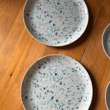 Set of 2 dinner plates and 2 dessert plates with blue terrazzo pattern