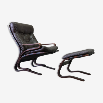 Fauteuil en cuir Mid Century par Erda & Nordahl Solheim, Norvège Années 1970