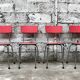Series of 4 chairs in red formica and chrome 1950