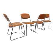 4 vintage sleigh chairs from the 70s, in designer chrome metal