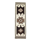 3x11 Kilim Cream & Brown Tribal Kilim Runner Rug, 99x322Cm