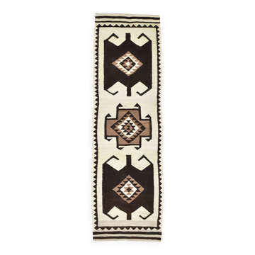 3x11 Kilim Cream & Brown Tribal Kilim Runner Rug, 99x322Cm