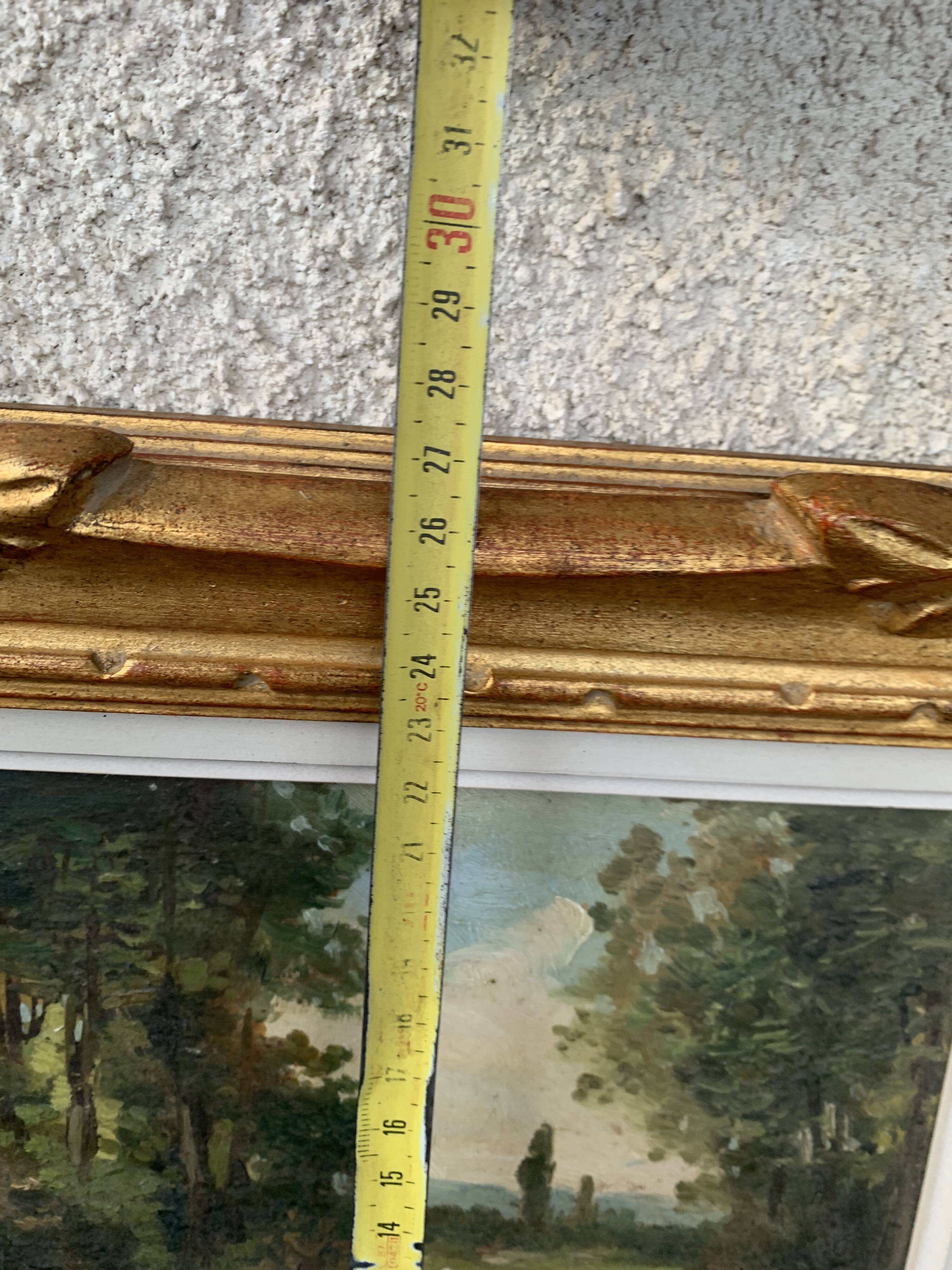 Tableau Ecole française XIXème huile sur panneau femme en sous bois Cadre ancien