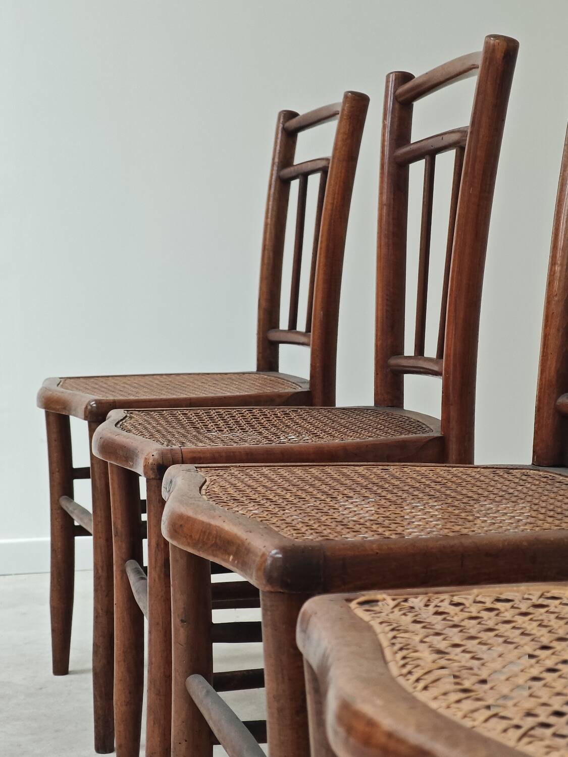 Set of 4 old Thonet style cane bistro chairs from the 1930s