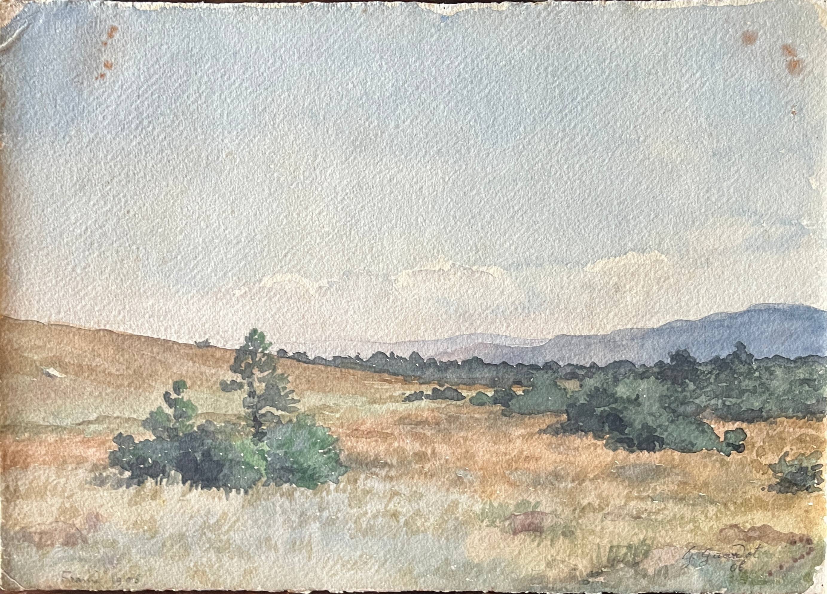 Watercolor painting G. GIRARDOT (1856-1914) Meadow at Frasne (Doubs) dated 190