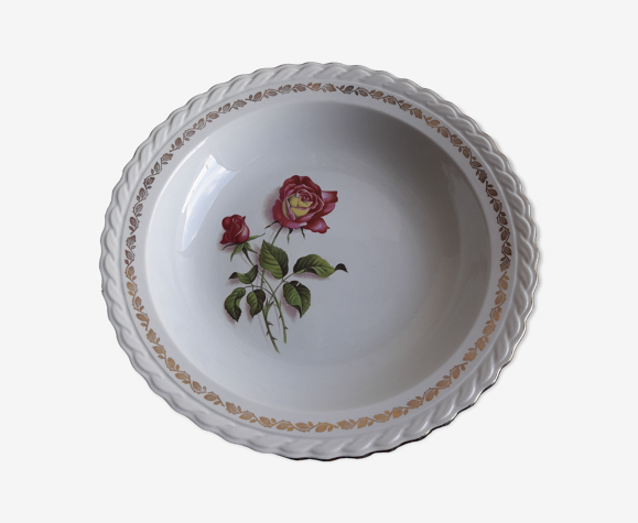 Plat rond creux en faïence l'amandinoise motifs roses roses diam 28 cm