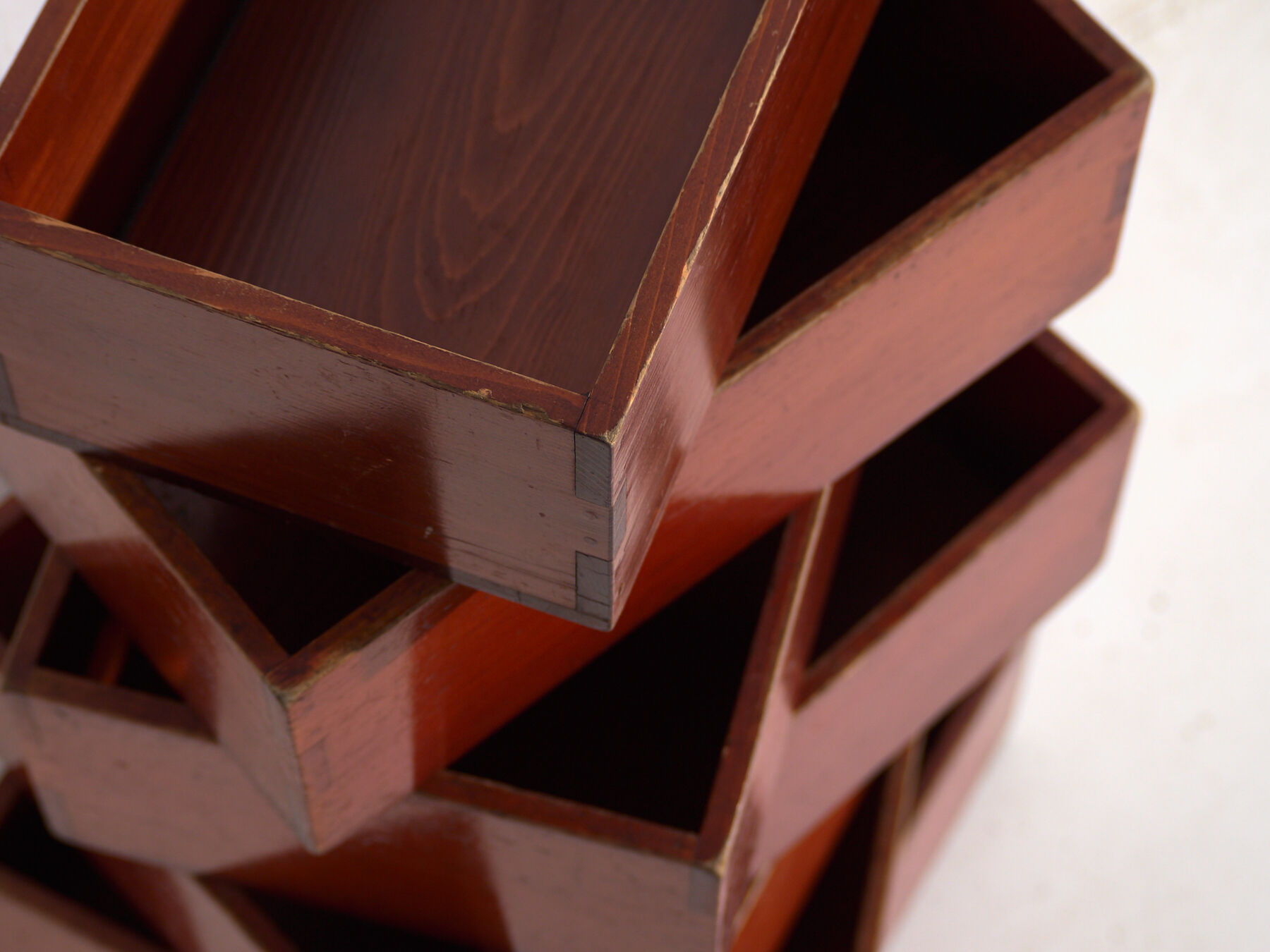 Stackable antique Japanese wooden boxes – set of 7 – Taishō–Shōwa period (c. 1920–1950)