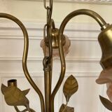 Set of chandelier and 2 wall lights in gold metal and glass roses