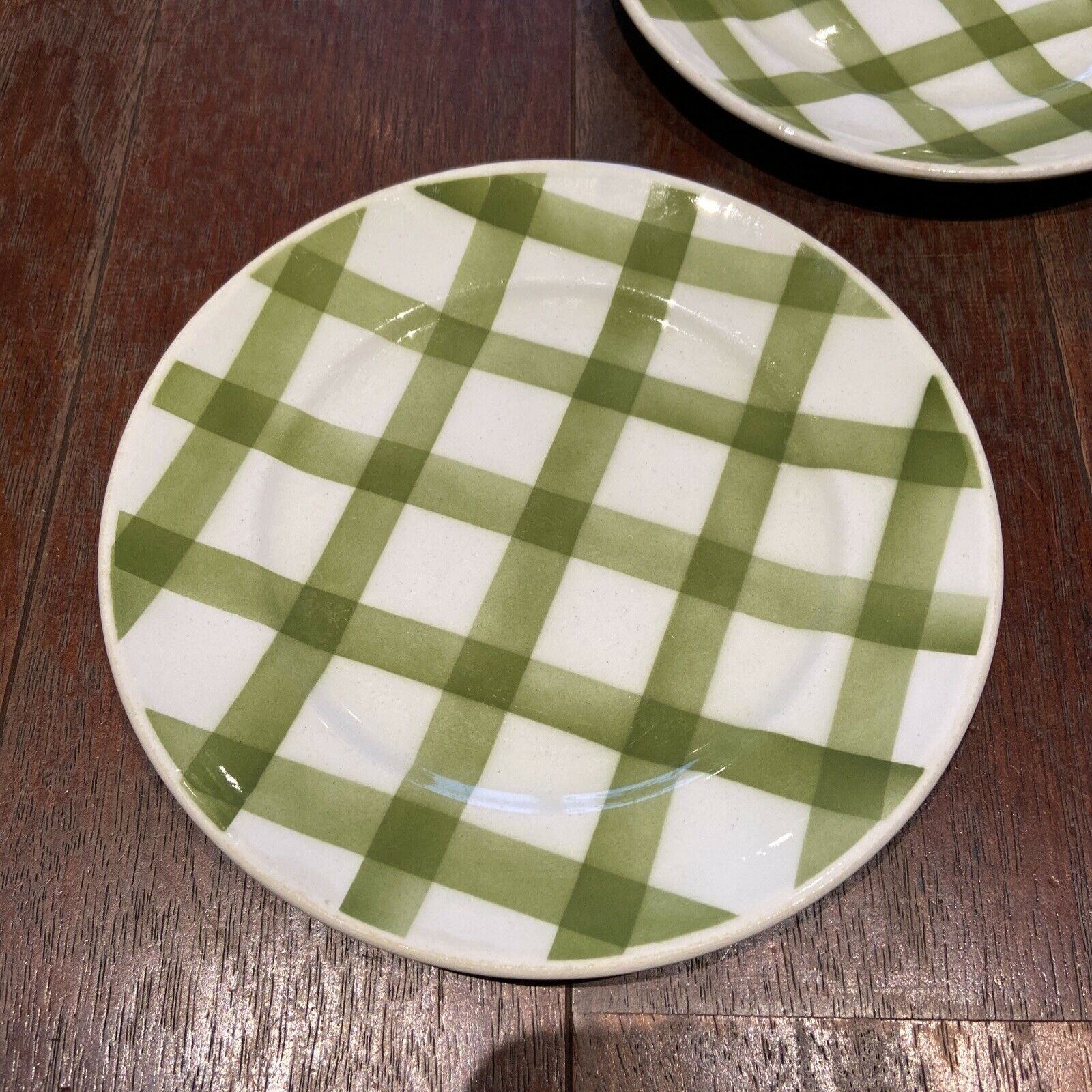 Set of 3 flat plates cloth cloth green vintage Moulin des Loups