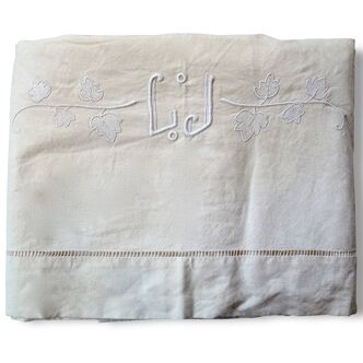 Old linen, flat sheet, embroidered Monogram "LJ"