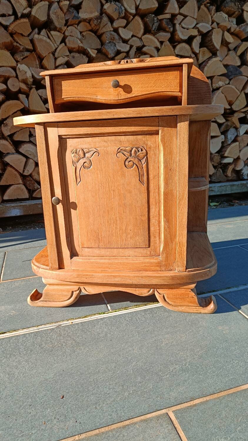 Art Deco bedside table in raw wood