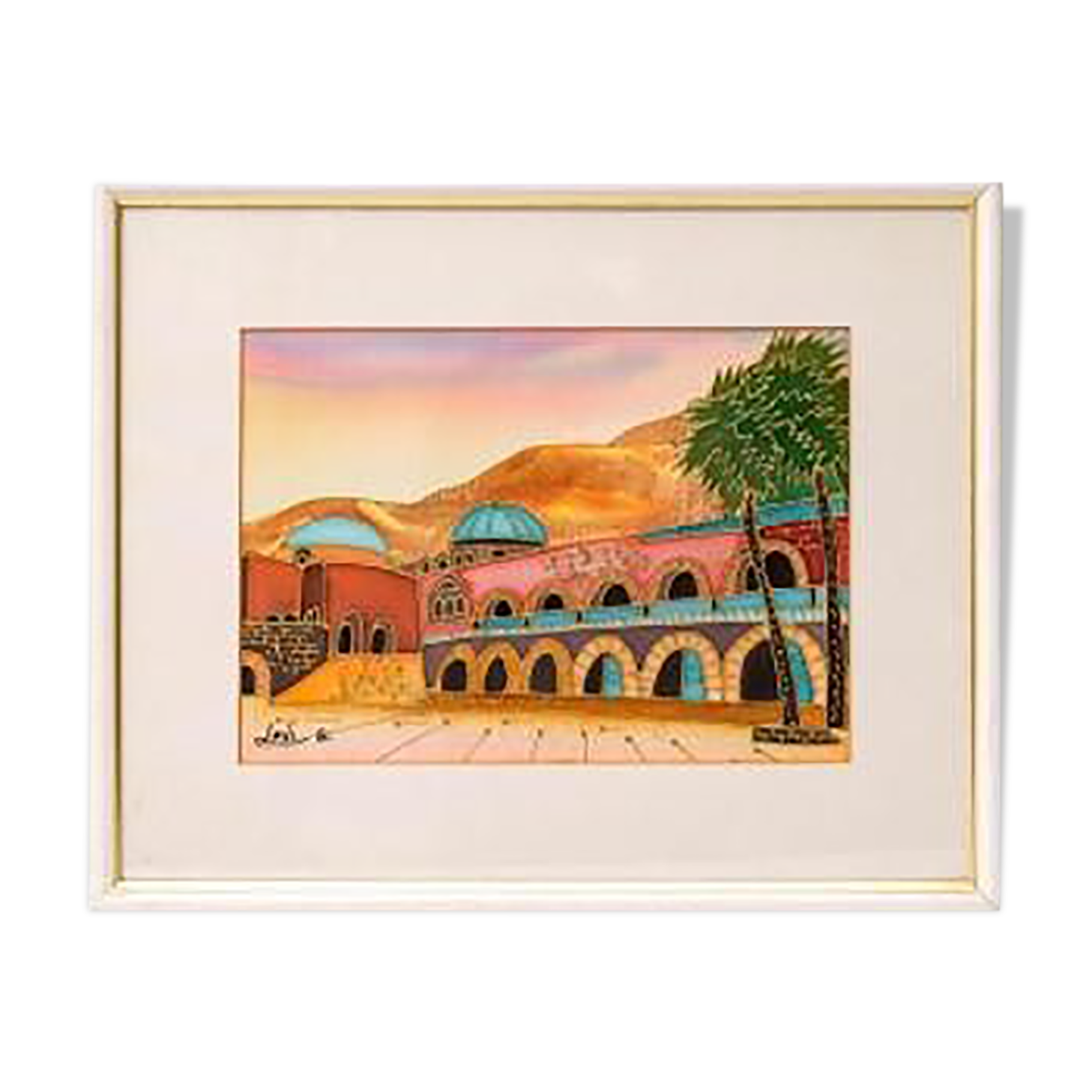 Orientalist painting lavi group israel – desert oasis - epoch: xxth century