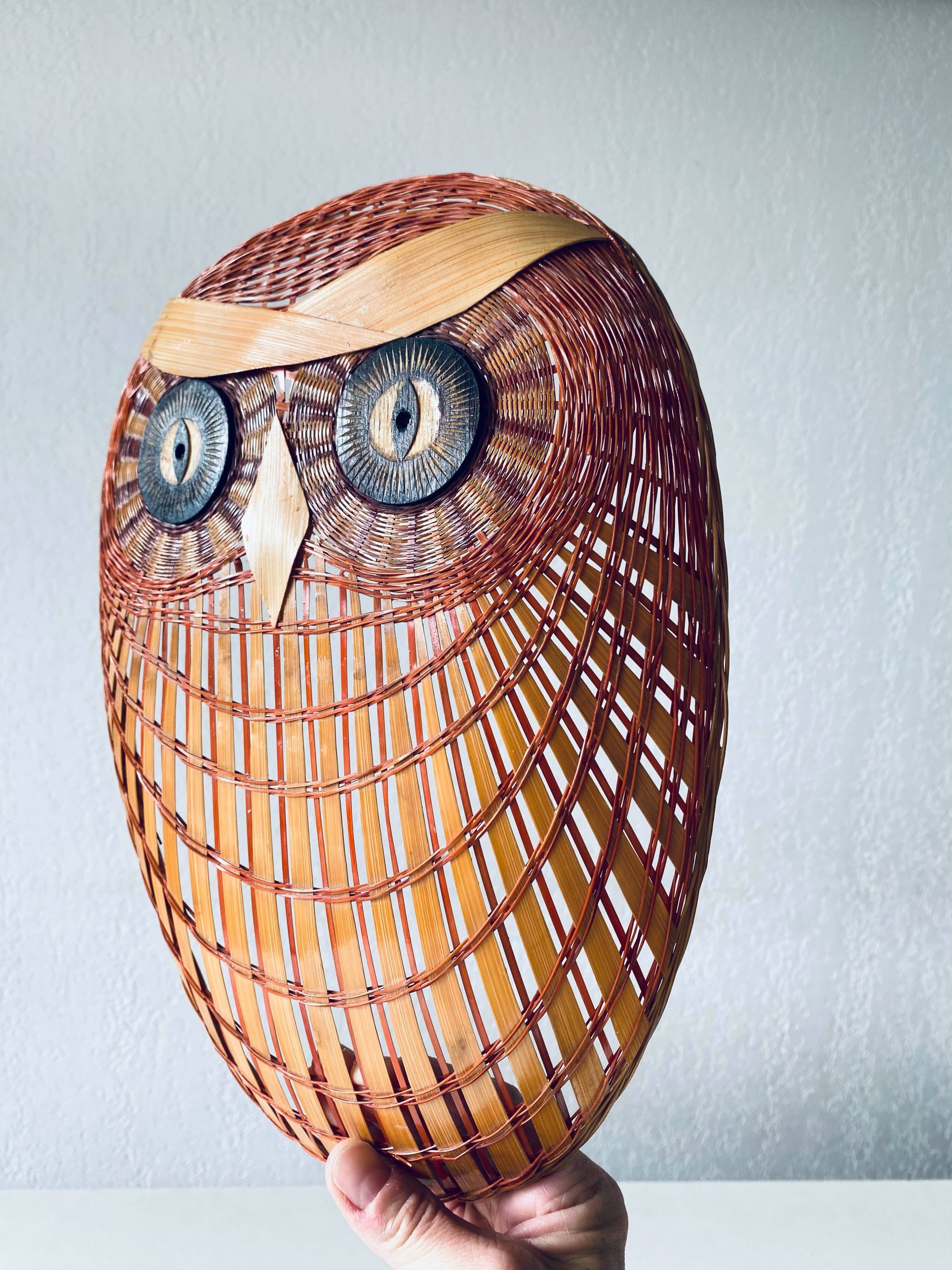 Vintage owl wicker mask or wall totem