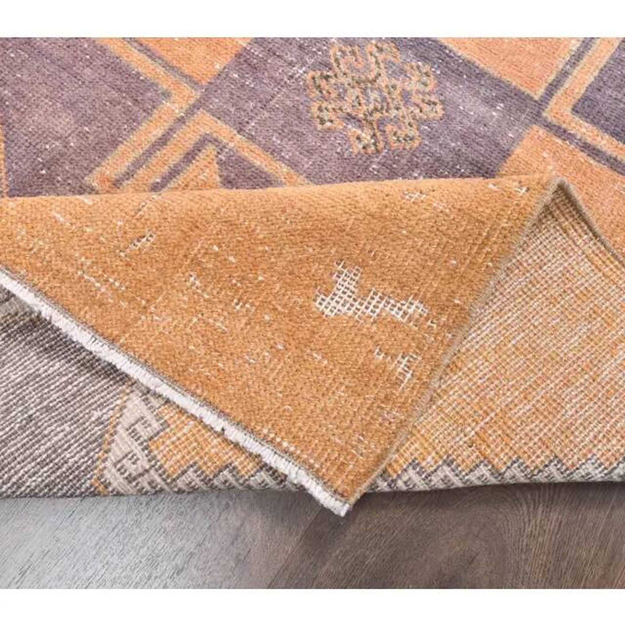 2'9x11'4 vintage orange geometric Turkish hand-knotted runner rug 87x348