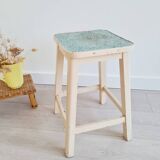 White wooden painter's stool - blue seat