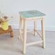 Tabouret de peintre bois blanc - assise bleue