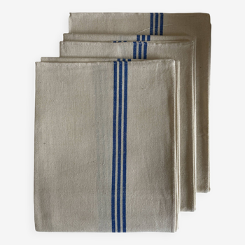 Set of 3 old-new canvas tea towels with blue battens