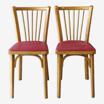 2 chaises baumann n°53 skaï rouge 1960